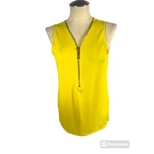 Carmen Marc Valvo Yellow Sleevless Blouse Zip Detail Size Medium